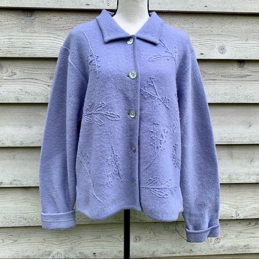 Vintage 90s Pastel Purple Boiled Wool Long Sleeve Button Down Cardigan Sweater